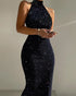 Sexy High Neck Sleeveless Dress Slim Fit Women Glitter Party Evening Dress