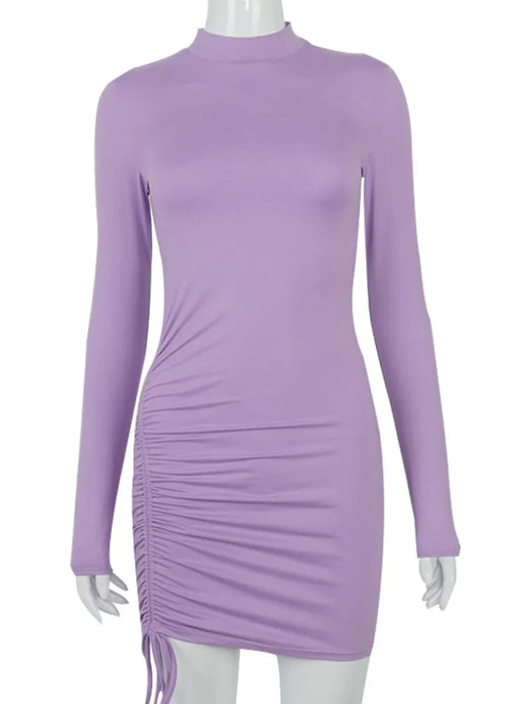 Long Sleeve Women Turtleneck Mini Stretchy Party Dress