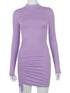 Long Sleeve Women Turtleneck Mini Stretchy Party Dress