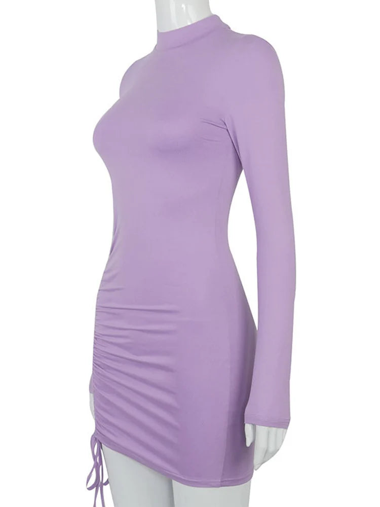 Long Sleeve Women Turtleneck Mini Stretchy Party Dress