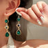 New Fashion Green Gemstone Long Pearl Drop Earrings For Women