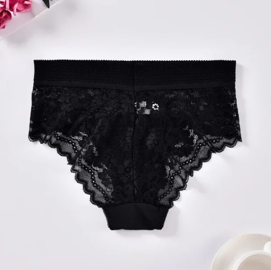 Women Panties Seamless High Waist Transparent Lace Floral Thong