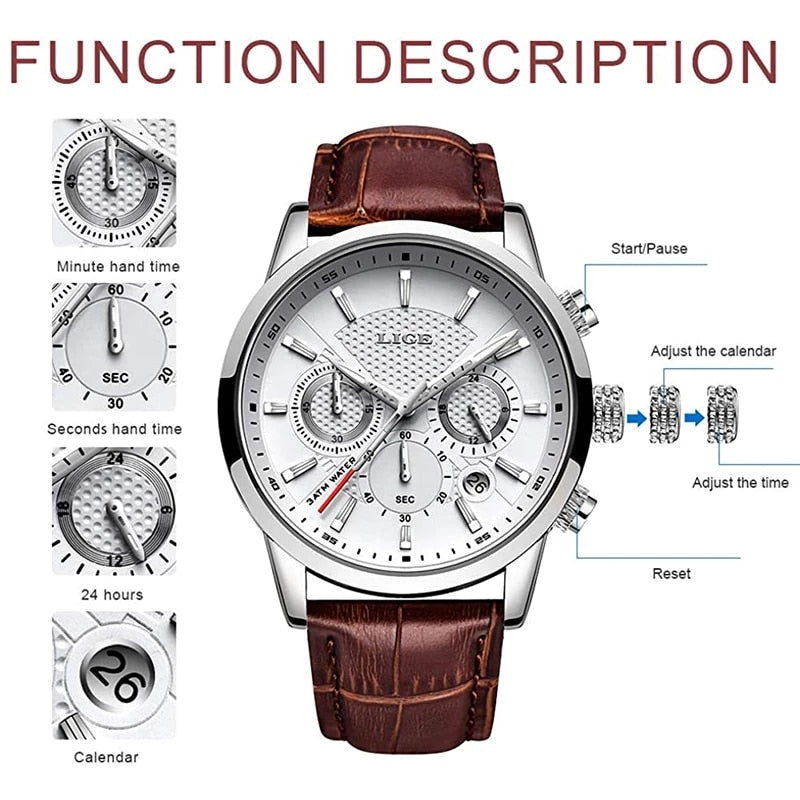 Top Brand Luxury Casual Leather Quartz Men Watch Waterproof