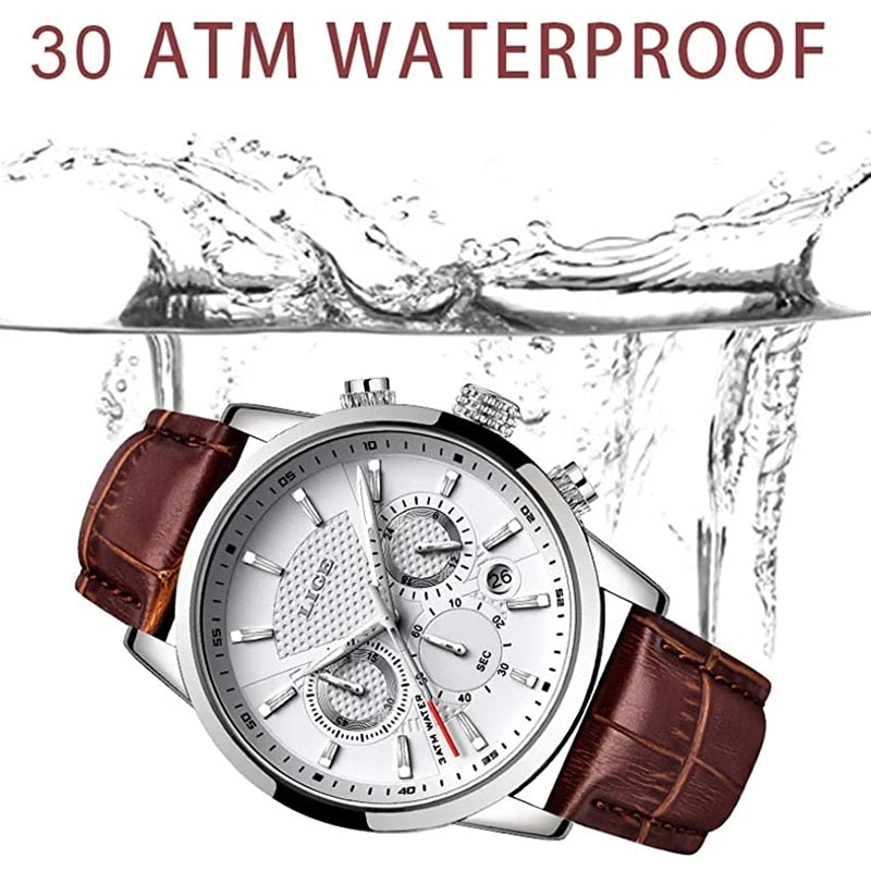 Top Brand Luxury Casual Leather Quartz Men Watch Waterproof