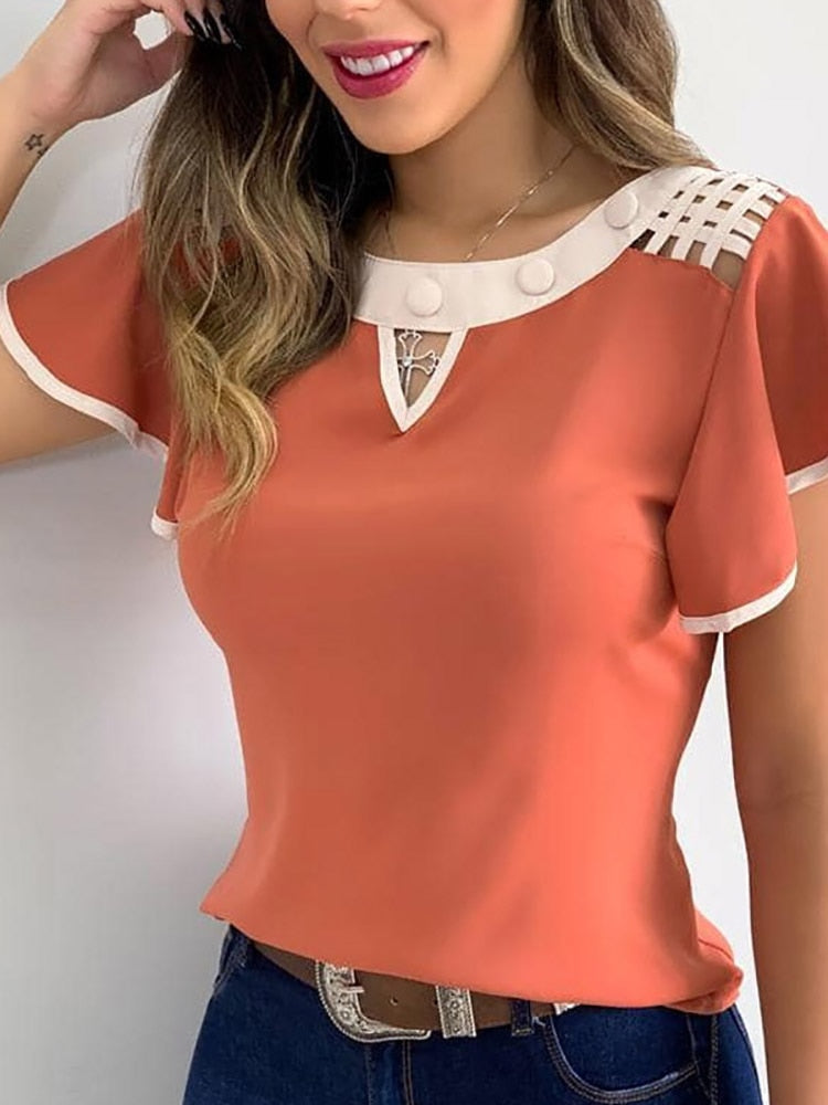 Blusa elegante de encaje sexy ahuecada