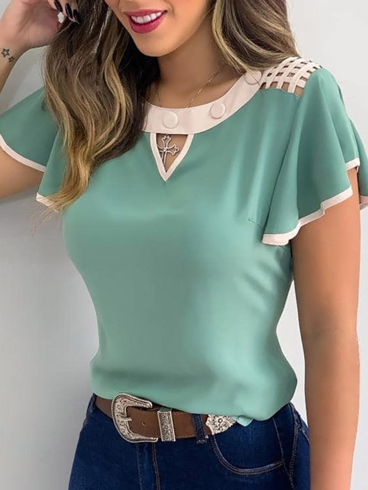 Blusa elegante de encaje sexy ahuecada